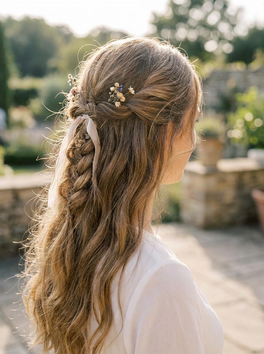 Half-up Zopf mit Flechtdetail - Sommerfrisur für lange Haare